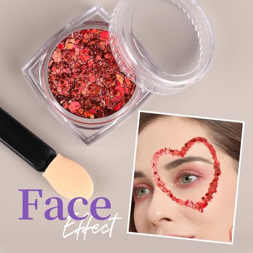 Teenitor Body Glitter Face Glitter Hair Glitter for Kids Women, 6 Colors Face, Body Hair Glitter Gel, Makeup Glitter for H...