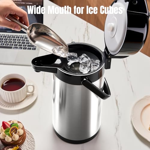 PARACITY Upgraded Airpot Coffee Carafe with Double Pump, Stainless Steel Drink Dispenser for Hot/Cold Beverage with Lazy S...