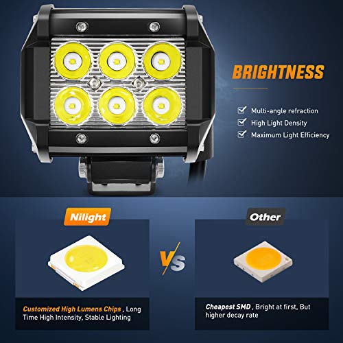 Nilight Led Pods 2Pcs 18W 1260LM Spot Off Road Lights Super Bright Driving Fog Boat Lamp Work Lighting Bar for Trucks Van ...