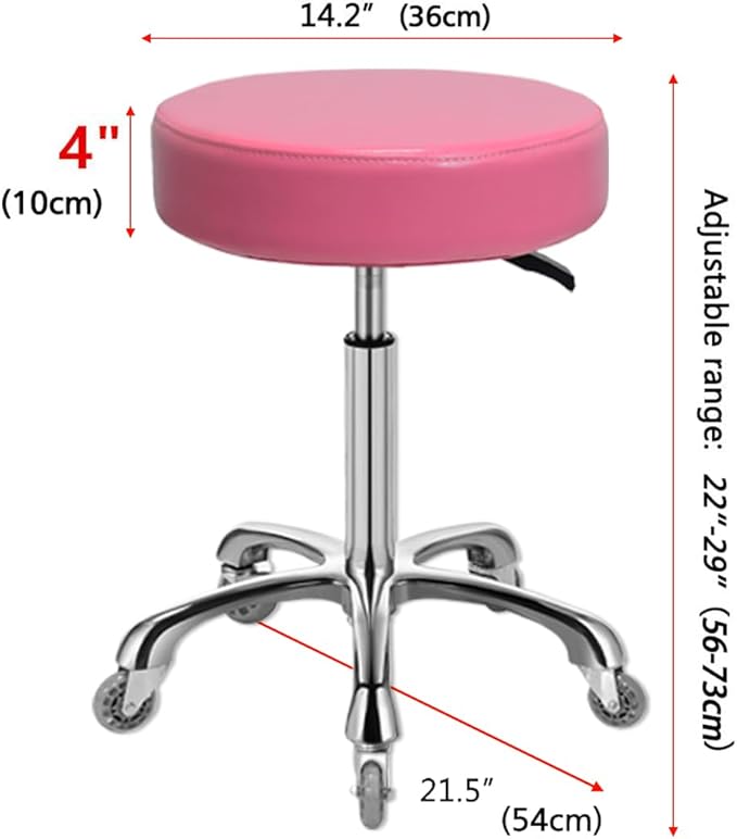 Ainilaily Rolling Stool with Wheels, Heavy Duty 400 lbs Stool for Shop Guitar Lab Tattoo Workbench Medical, Adjustable Swivel Chair (Pink)