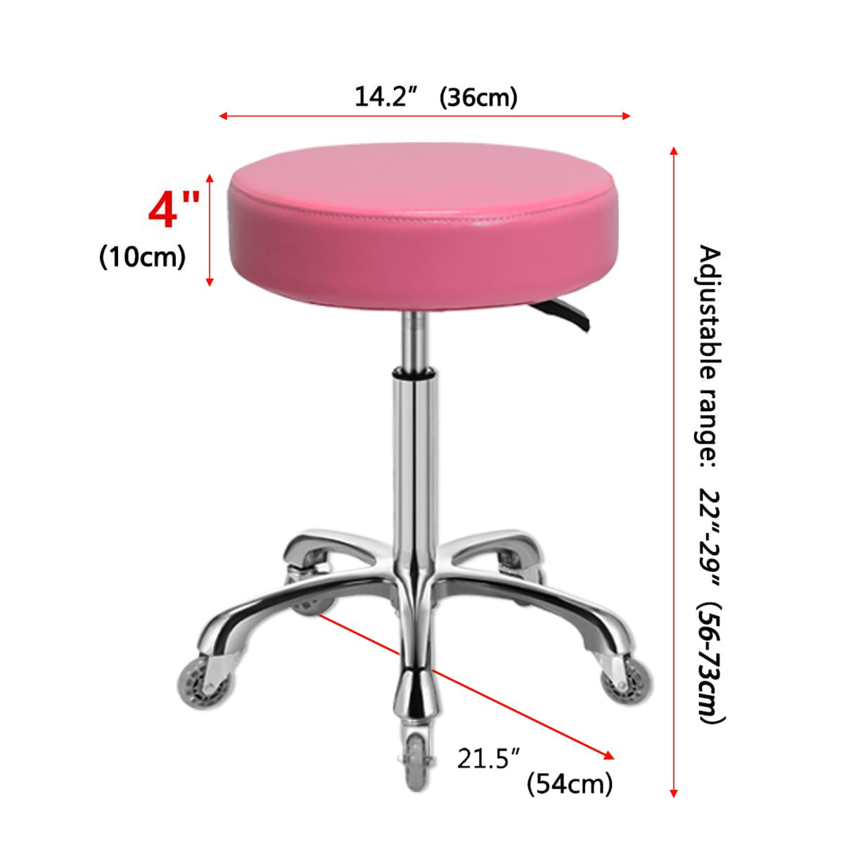 Ainilaily Rolling Stool with Wheels, Heavy Duty 400 lbs Stool for Shop Guitar Lab Tattoo Workbench Medical, Adjustable Swivel Chair (Pink)