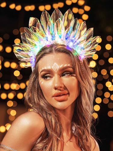 ACEDRE Light Up Headband LED Crown Rave Costume Hair Accessories for Women