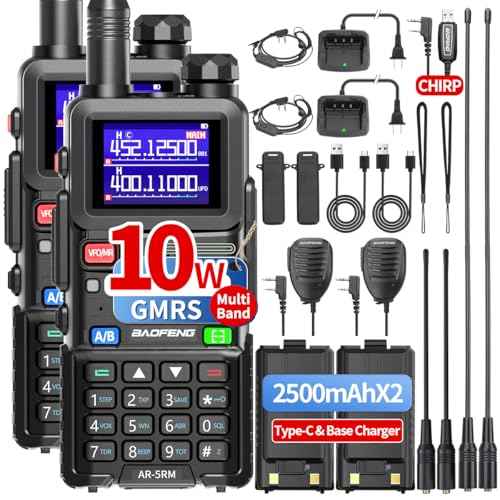 BAOFENG Ham Radio Handheld Long Range AR-5RM 10W Radios Rechargeable Walkie Talkies Portable NOAA Weather Two Way Radio with 2500mAh Battery, USB-C Charger for Camping Hunting (2 Pack)