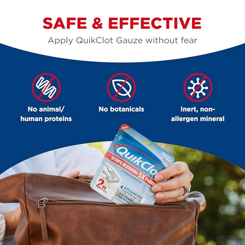 Adventure Medical Kits QuikClot Advanced Clotting Gauze - Stops Bleeding Up to 5X Faster Than Standard Gauze - Kaolin Hemo...