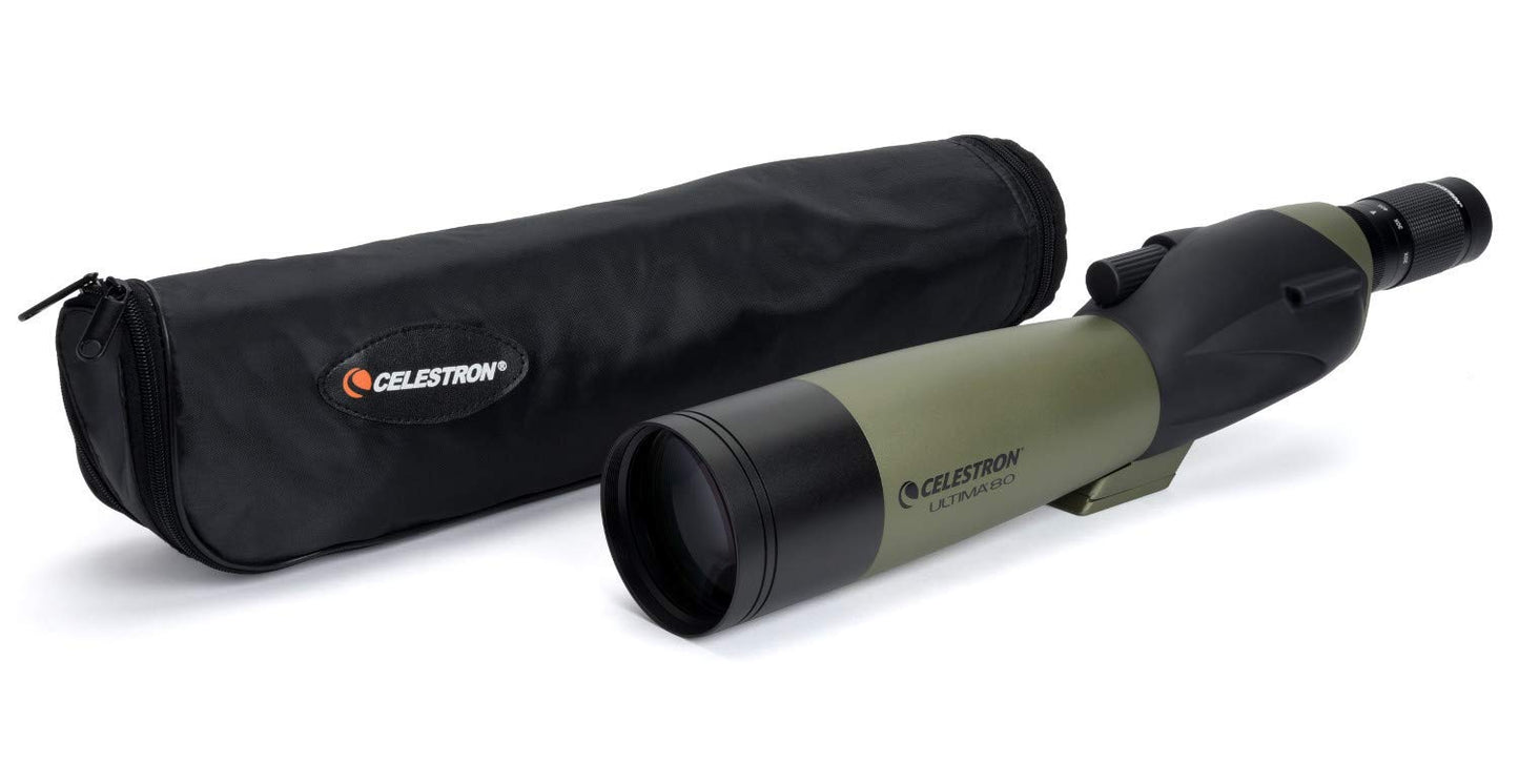 Celestron – Ultima 80 Straight Spotting Scope – 20-60x Zoom Eyepiece – Multi-Coated Optics for Bird Watching, Wildlife, Scenery and Hunting – Waterproof and Fogproof – Includes Soft Carrying Case
