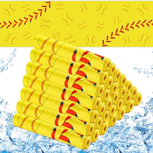 30Pcs Softball Cooling Towels for Neck and Face 40 x 12 Inch Softball Sports Team Gifts Workout Ice Towel for Gym Sweat Mi...
