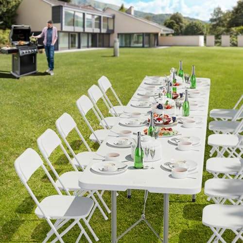 VINGLI 6 Foot Plastic Folding Table Portable Long Table for Indoor Outdoor Use Rectangular with Carrying Handle, Smooth HD...