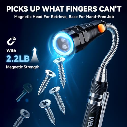 VIBELITE Extendable Magnetic Flashlight with Telescoping Magnet Pickup Tool- Cool Gadget Valentines Day Gifts for Him, Me...