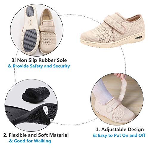 Womens Diabetic Walking Shoes Adjustable Outdoor Sneakers Recovery Easy On Off Strap Wide Width Slippers Comfort for Senio...