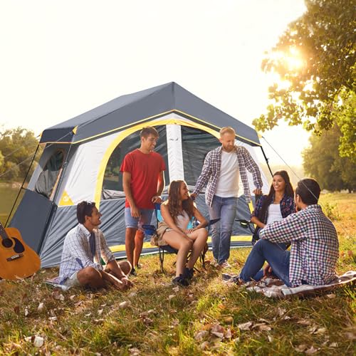 HIKERGARDEN 6-8 Person Camping Tent - Portable Family Cabin Tent for Camp, Windproof Fabric Camp Tent Outdoor for Hiking, ...