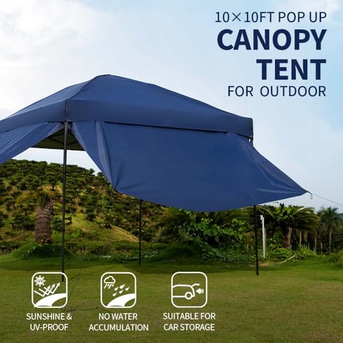10x10 Pop Up Canopy Tent with 2 Sidewalls, Easy Up Canopy Upgraded Outdoor Party Sun Shade Tent Portable Gazebo for Beach ...