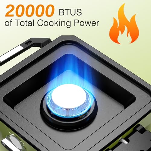 ODSD 2 Burner Camping Stove with Windshield, 20000 BTU Propane Camp Stove, Portable Folding Gas Stove, Camping Essentials ...