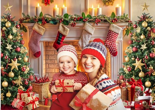 Dudaacvt 8x6ft Christmas Photography Backdrops Christmas Fireplace Decoration Background Family Party Banner Photo Booth P...