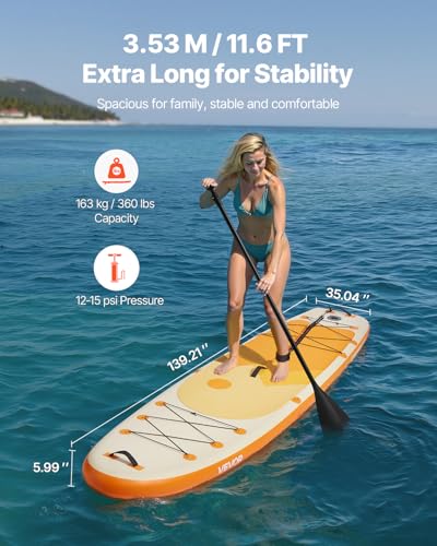 VEVOR Inflatable Stand Up Paddle Board, with Board Accessories, Pump, Paddle, Fin, Phone Bag, Backpack, Ankle Leash, Repai...