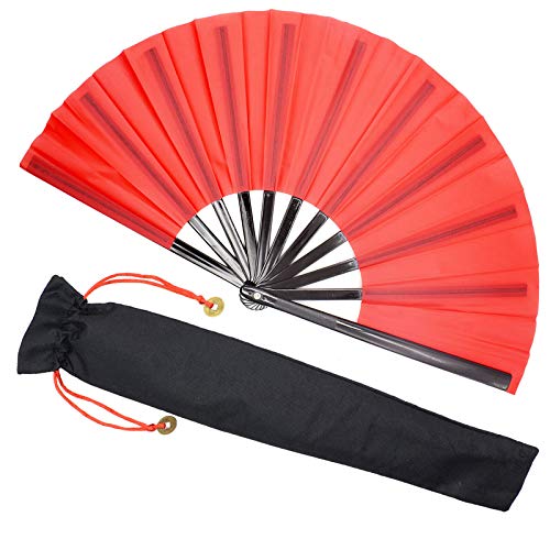 Zolee Large Rave Folding Hand Fan for Men/Women - Chinese Japanese Solid Kung Fu Tai Chi Handheld Fan with Fabric Case - f...