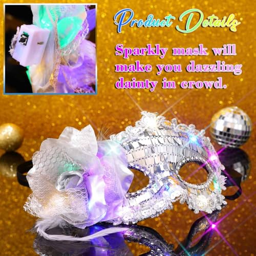 BODIY Light Up Masquerade Mask Halloween Black Venetian Masks Prom Costume Eye Mask for Women