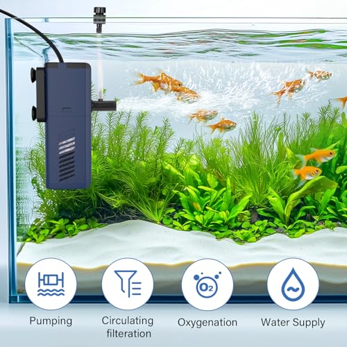 fishkeeper Aquarium Internal Filter,Adjustable Submersible Fish Tank Filter with 135GPH Water Flow, Ultra Quiet Biochemica...