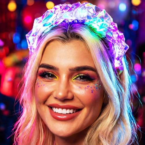 GORTIN Light up Headband LED Neon Headpiece Mardi Gras Rave Costume Hair Accessories for Women