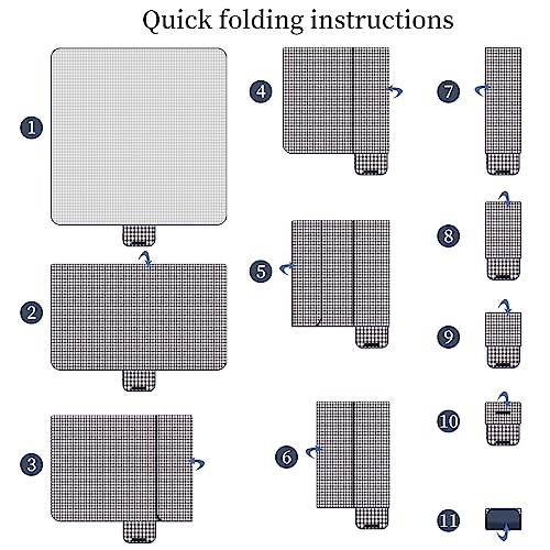 GUSUWU Picnic Blanket Waterproof Beach Rug 80''x80'' Picnic Mat Washable Lightweight with Handle Navy Blue Checkered for H...
