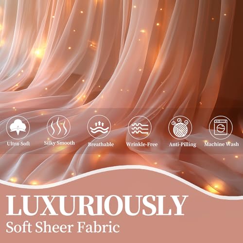 Patioman 10x10ft Pink Tulle Backdrop Curtain with String Lights, Wrinkle-Free Sheer Wedding Backdrop for Birthday Parties,...