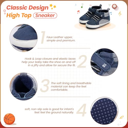 Babelvit Baby Boy Girl Soft Sole Canvas Sneakers Sparkle High Top Lace Up Infant Unisex Ankle Shoes Boots Toddler Newborn ...