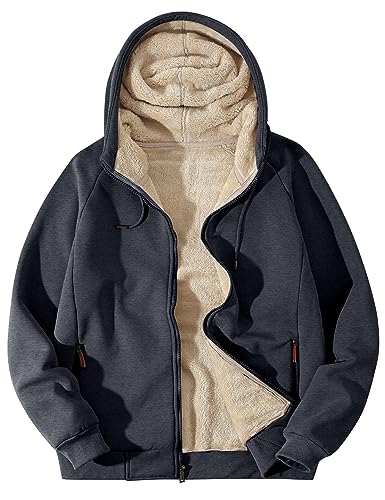 Flygo Sherpa Hoodies for Men Zip Up Winter Fleece Lined Hooded Sweatshirt Heavyweight Warm Jackets