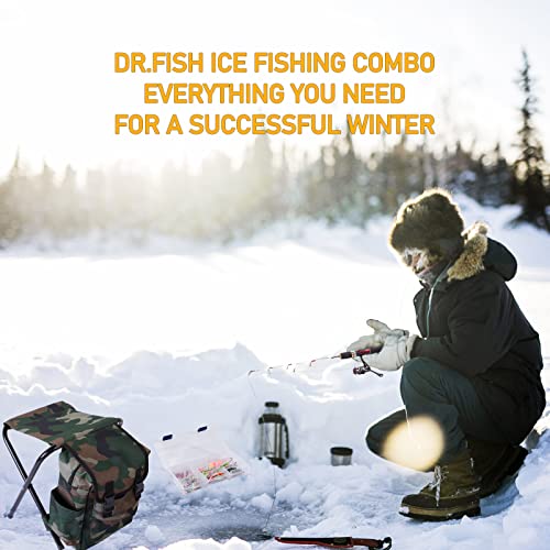 Dr.Fish Ice Fishing Rod and Reel Combo, Ice Fishing Pole Gear Spinning Reel Equipment Set Backpack Chair Jigs Lures Access...