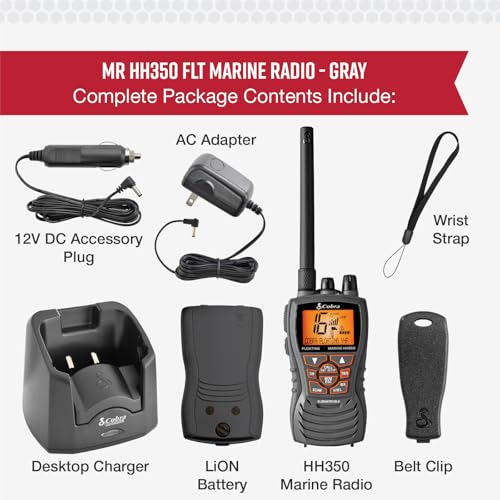Cobra MR HH350 FLT Handheld Floating VHF Marine Radio - 6 Watt, Submersible, Noise Cancelling Mic, Backlit LCD Display, NO...