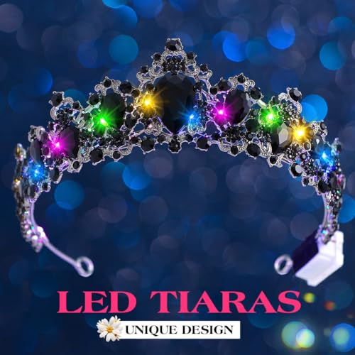 JEAIRTS Light Up Gothic Rhinestone Headband Sparkly Crystal Headpiece Led Halloween Costume Hair Accessories for Women