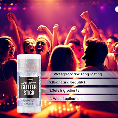 Brzeaf Waterproof Mermaid Glitter Stick, Shimmery& Long Lasting, Fairy Costume Body Face Glitter, Singer Concert Music Rav...