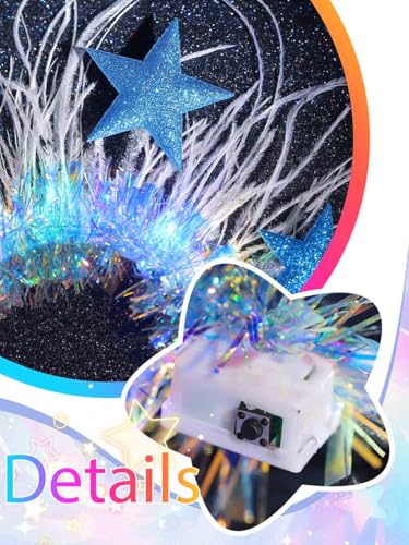 Campsis Light up Star Headbands, Blue LED Feather Headpiece, Glowing Costume Rave Hair Accessories for Women