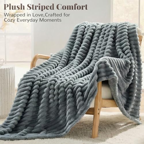 SUPRYNEX Gray Fleece Twin Size Blanket for Bed, Super Soft Cozy Blanket for Home Decor, Perfect Cozy Gifts for Women Men G...