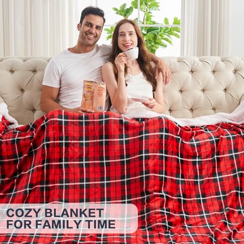OCTROT Sherpa Fleece Blanket,Checkered Red Throw Blanket for Women Mom Girls Grandma Dad, Soft Winter Warm Plaid Thick Bla...