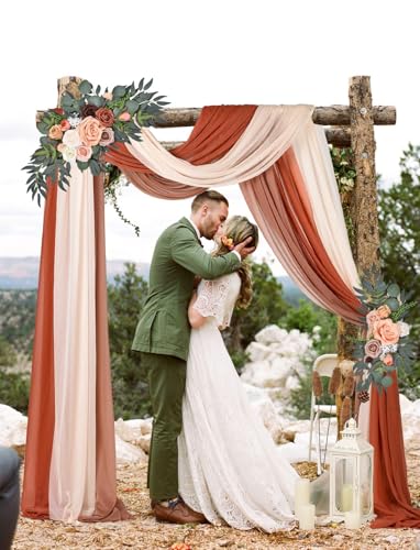 Fomlily 3-Panel Mixed Color Chiffon Wedding Arch Draping, 30" x 20ft Elegant Neutral Sheer Backdrop Curtain for Ceremony &...