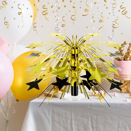 Memorywuu 6 Pcs Black and Gold Foil Spray Centerpieces for Tables Metallic Star Table Decorations for Birthday Party Favor...