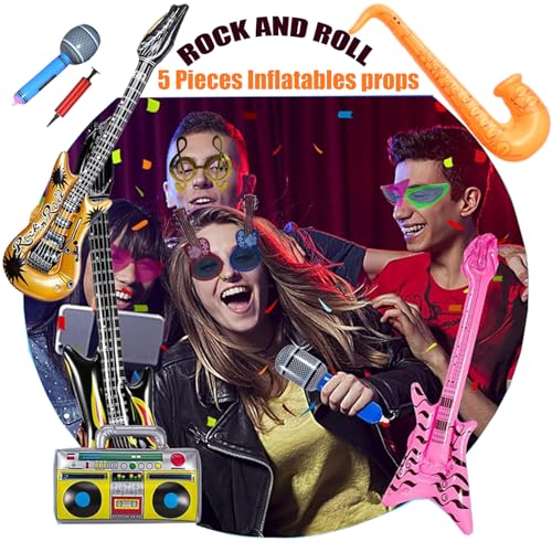 50 Pcs Rock Party Photo Booth Props Set for Adults, Funny Rock Star Party Sunglasses, Hats, Wigs, Inflatable, Photo Booth ...