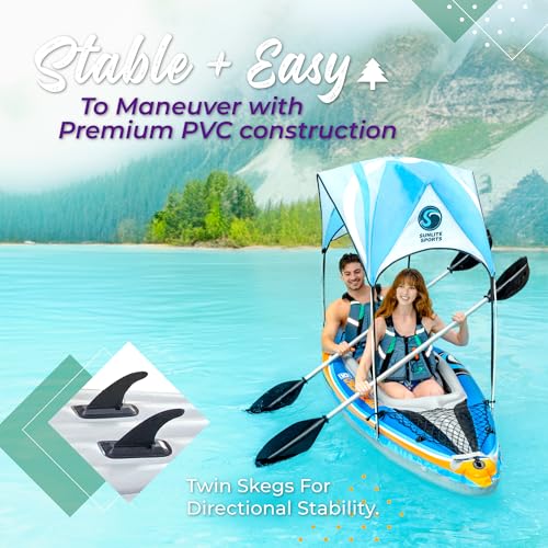 Sunlite Sports 2-Person Inflatable Kayak with Aluminum Oars (136" x 33"), High Output Air Pump and Storage Bag, Double Tan...