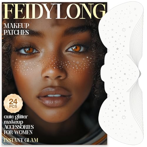 FeidyLong Glitter Freckles, 24 PCS Sliver Face Glitter Makeup Accessories, Face Glitter Tattoos Makeup Patches for Women, ...
