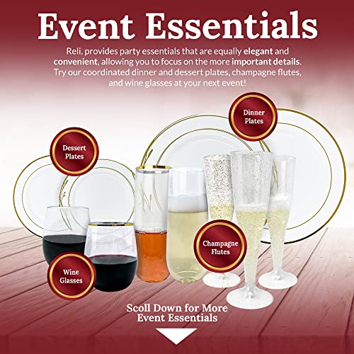 Reli. 12oz. Disposable Wine Glasses Gold-Rim (20 Pack) Stemless Crystal Clear | Reusable & Recyclable BPA-Free Food-Grade ...