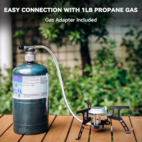 ONLYFIRE Portable Camping Gas Stove, Backpacking Camp Stove with Piezo Ignition, 1LB Propane Adapter, Mini Camp Stove with...