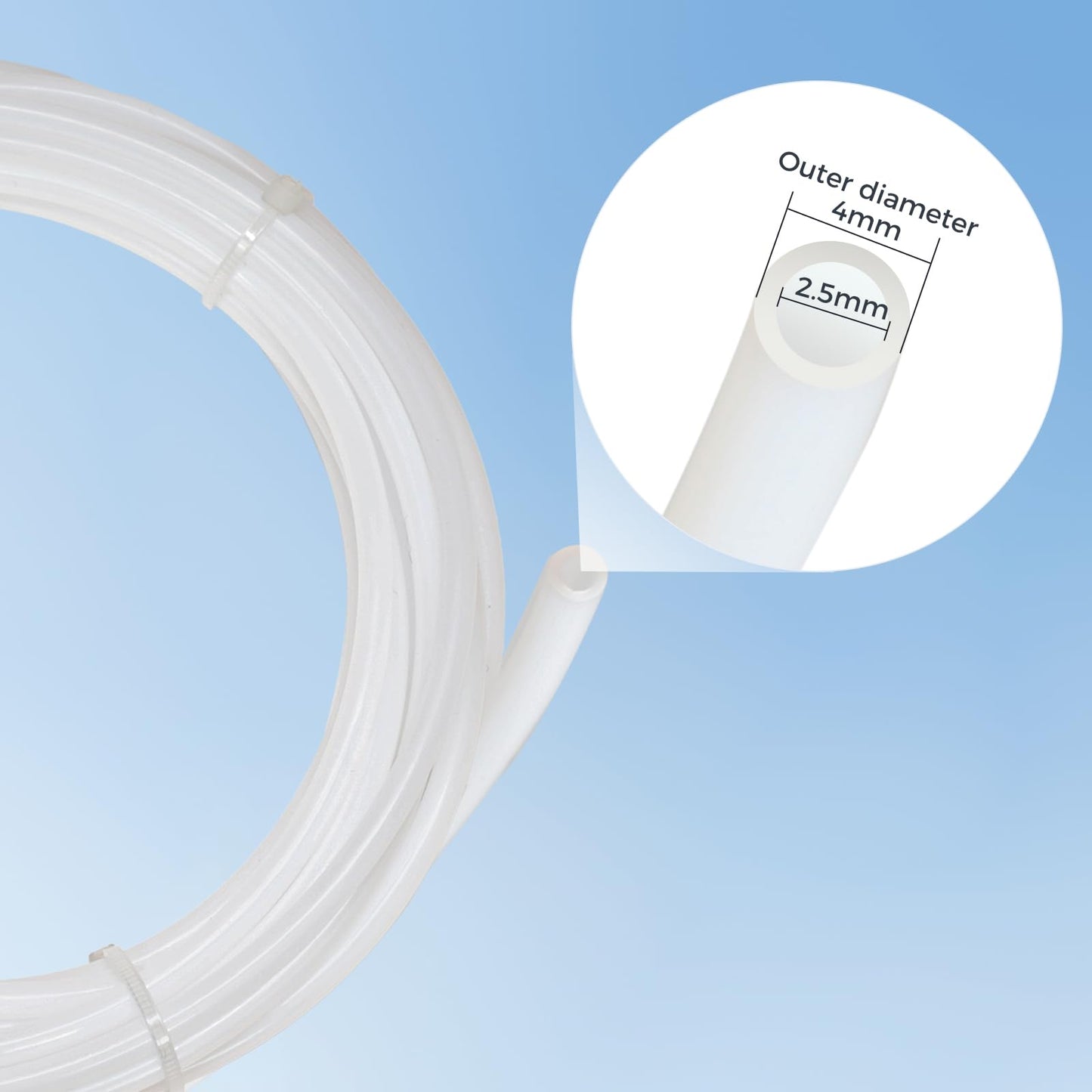 Sovol PTFE Tube 2.5mm ID 4mm OD, Length 5M/16.4ft, with 2 Couplers & Tubing Cutter for Bambu lab X1/ X1C/ P1P/ P1S/ A1/ A1 Mini, Prusa MMU3, Creality K1 Max/Ender 3 V3 & Direct Drive 3D Printer, White
