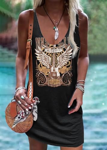 CHUNTIANRAN Mini Dress for Women Summer Beach Vacation T Shirts Sundress Sexy V Neck Sleeveless Tanks Dresses