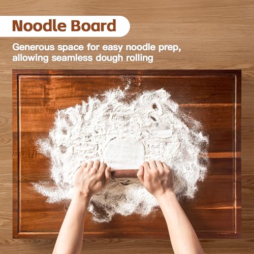 DAOYOUSKY 30x22 Acacia Noodle Board Stove Cover Wood with Handles, Wooden Stovetop Cover Cutting Board with Juice Groove f...