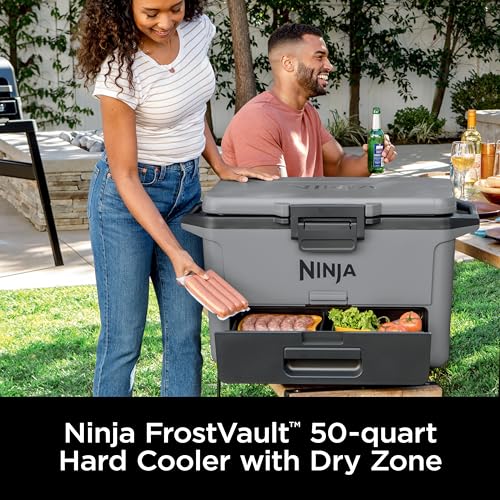 Ninja FB151GY FrostVault 50qt Hard Cooler with Dry Zone, Integrated Fridge-Temp Dry Storage Drawer, Premium Heavy-Duty Ins...