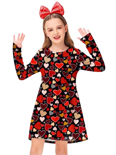 Deerose Girls Valentine's Dress Long Sleeve Mardi Gras Dresses 3-14 Years