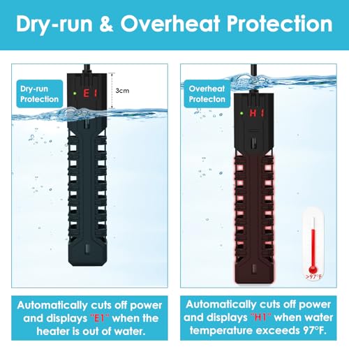 Devopet 200W Aquarium Heater, Adjustable Fish Tank Heater, with Digital Display, Overheat Protection & Dry Run Protection,...