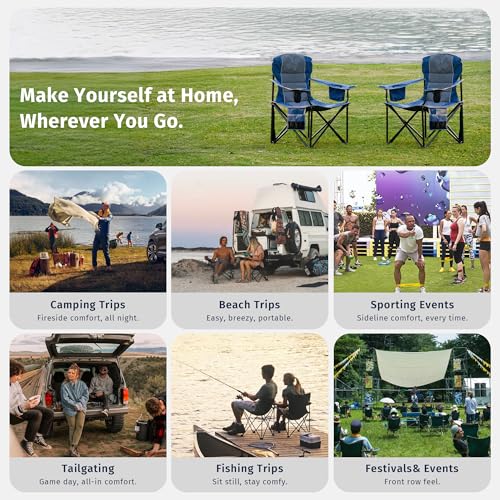 East Oak Oversized Camping Chair | Heavy Duty Camping Chairs | 500LBS Support, 600D Oxford, Cup Holder & Side Pocket | Ide...