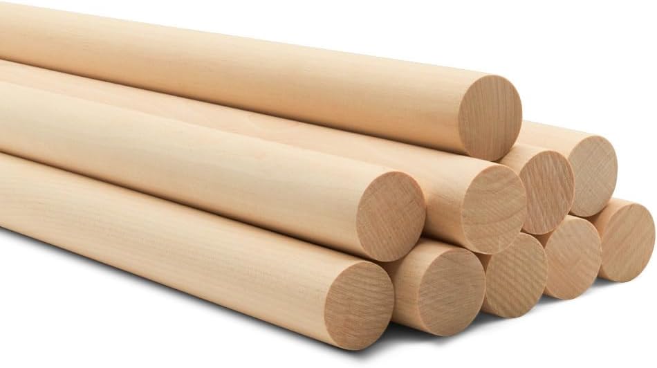 Wooden Dowel Rod, 1 Inch x 36 Inch Wood Dowels, Pack of 10 Wooden Dowels for Crafts, Unfinished Hardwood Wooden Dowels Rods, Strong Wood Rod Dowels for Crafting and DIYers