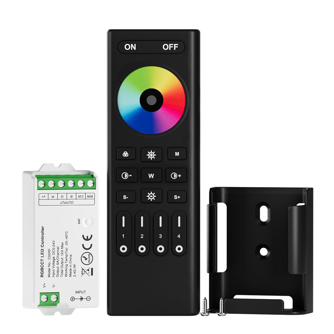 BTF-LIGHTING 5050SMD FCOB COB RGBCCT RF 2.4GHz Wireless Remote RC03RFB & C05RF Tuya Controller Kit 4 Zones Group Control PWM RGBWW(+ R G B C W) 6pin LED Strip DC5V DC12V DC24V