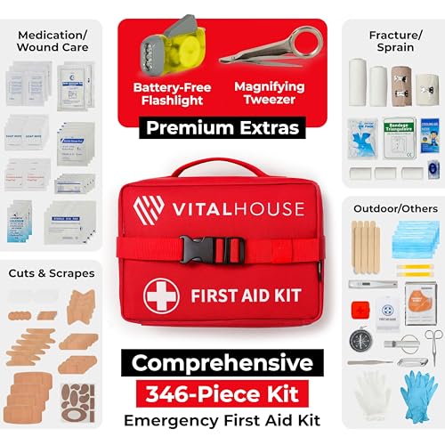 346-Piece First Aid Kit with Tourniquet & Steri-Strips – Physician-Designed Emergency & Trauma Supplies, Waterproof Surviv...